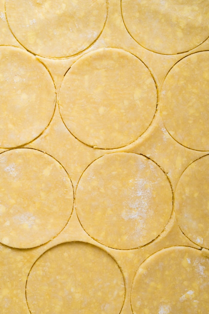 Gluten free & keto pie crust being cut out into rounds