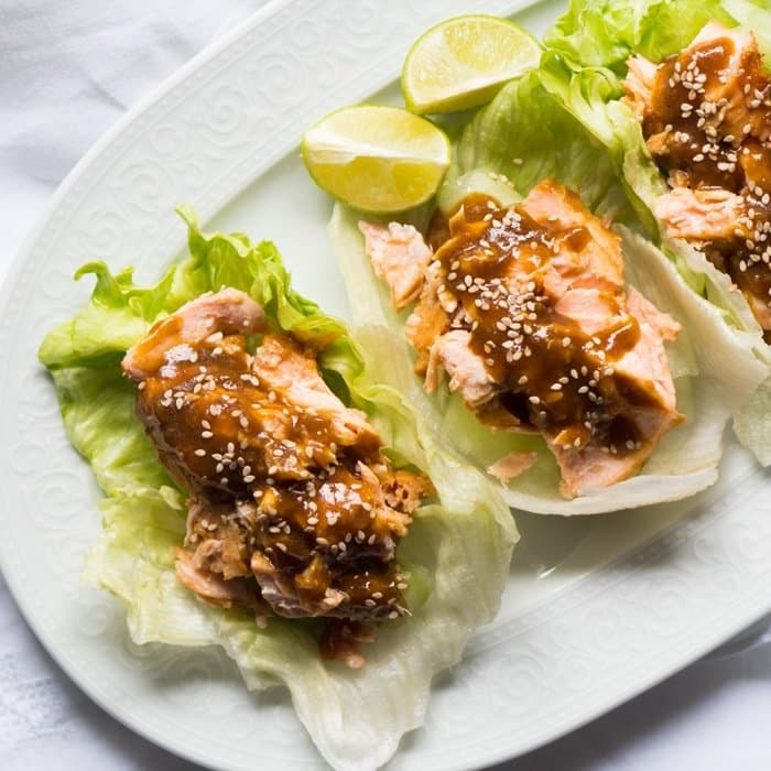 Gluten Free, Paleo & Keto Teriyaki Salmon Lettuce Wraps 🐟 #keto #ketodiet #lowcarb #paleo #glutenfree #salmon #dairyfree #healthyrecipes