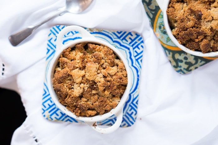 Freshly baked individual keto mock apple crumbles