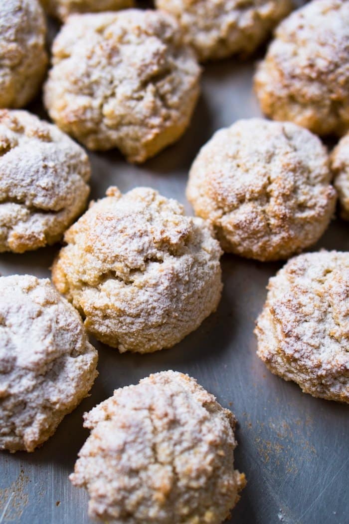 Gluten free and keto amaretti with powdered sugar