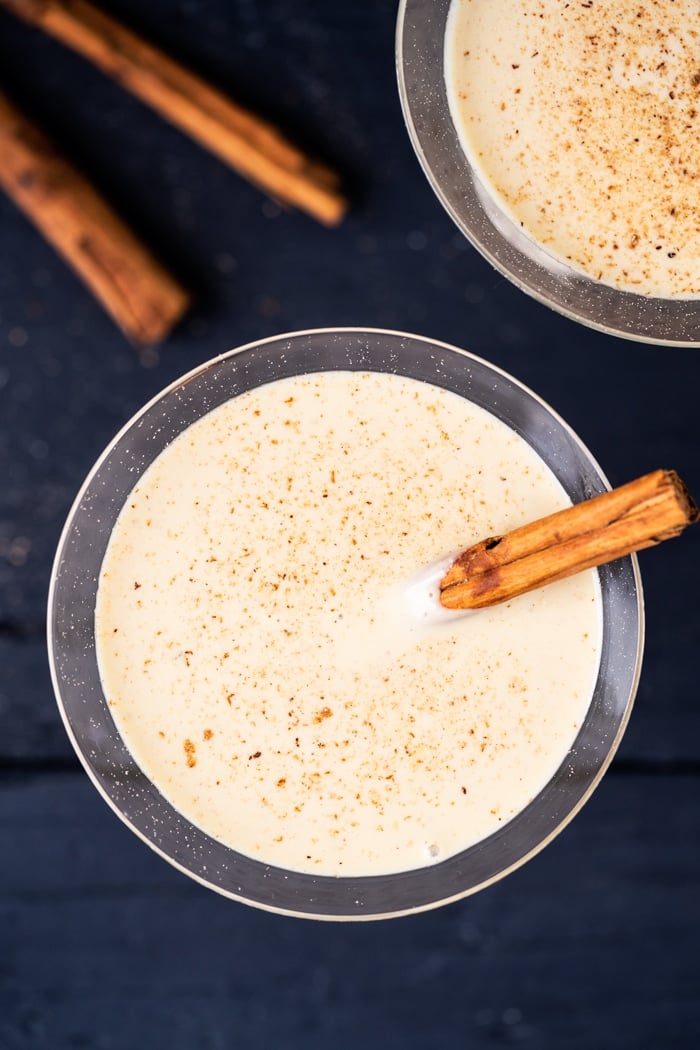 Low carb & keto eggnog with cinnamon sticks