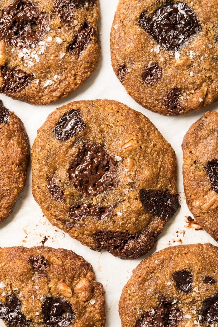 Keto chocolate chip cookies with flaky sea salt