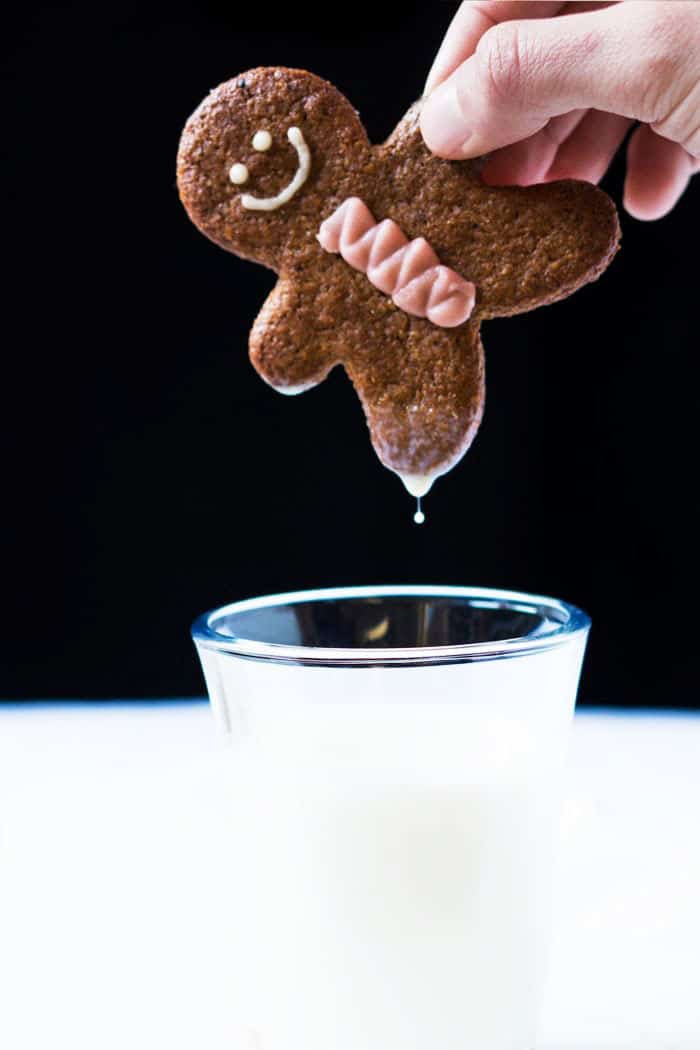 Gluten free & keto gingerbread cookies with milk