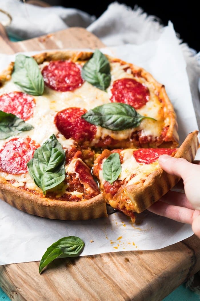 Crazy keto dough used for deep dish pizza