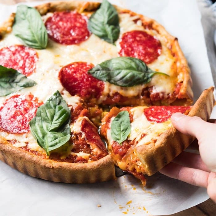 Crazy keto dough used for deep dish pizza