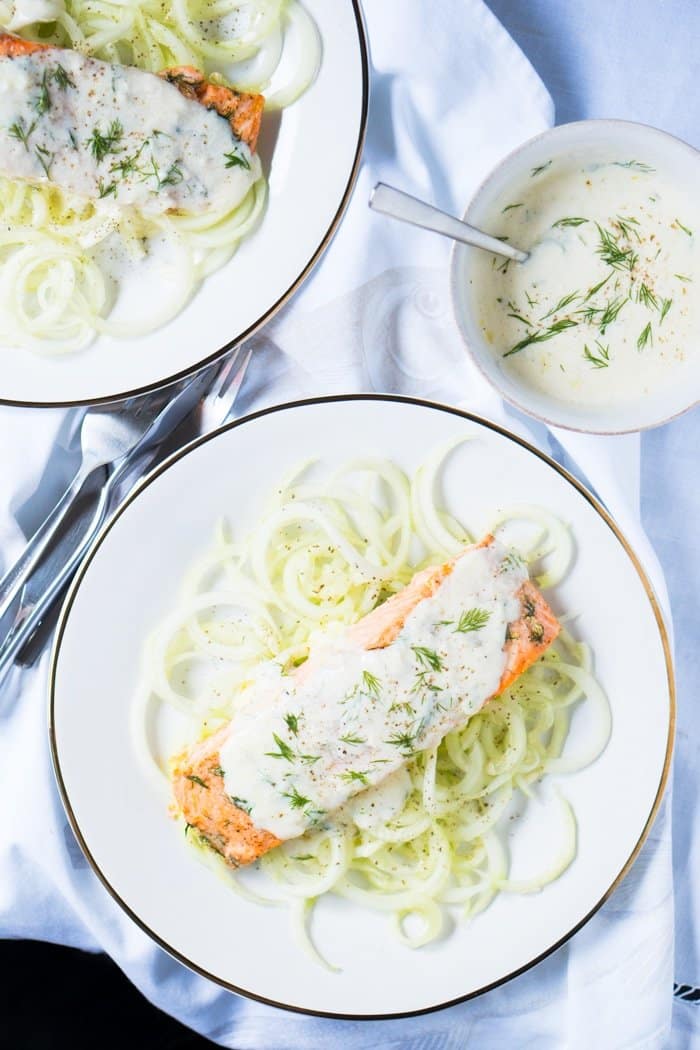 Gluten Free & Keto Salmon Tzatziki with Cucumber Noodles 🐟 # ketosalmon #salmontzatziki