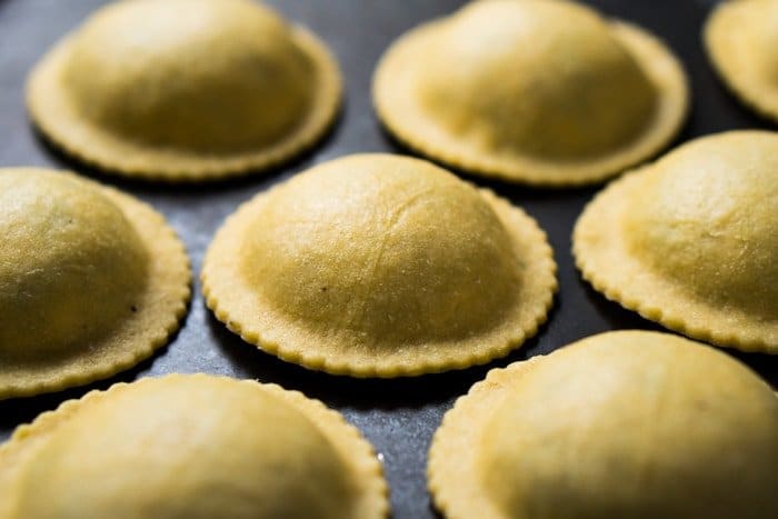 Uncooked spinach and ricotta keto ravioli