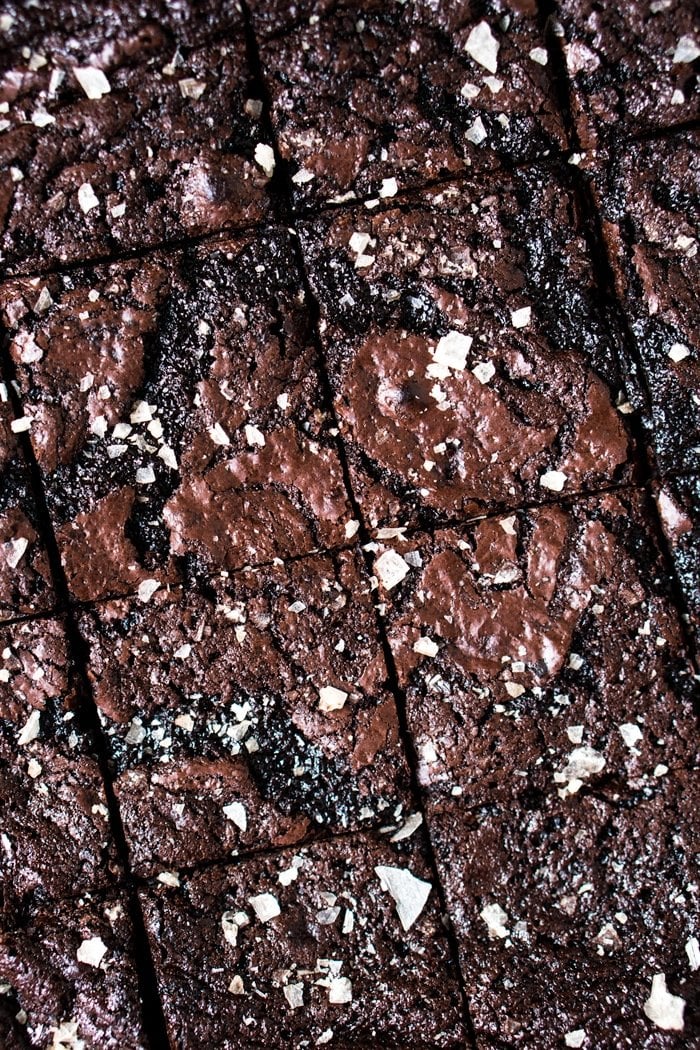 Freshly baked keto brownies with flakey sea salt