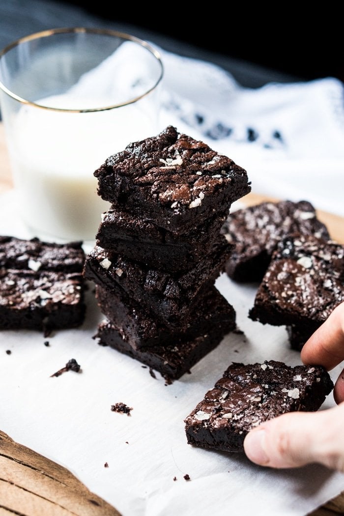 Taking a piece of a keto brownie piece