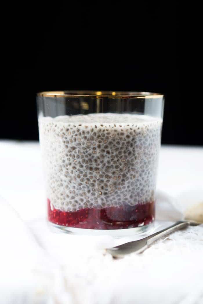 Overnight keto chia pudding with raspberry jam