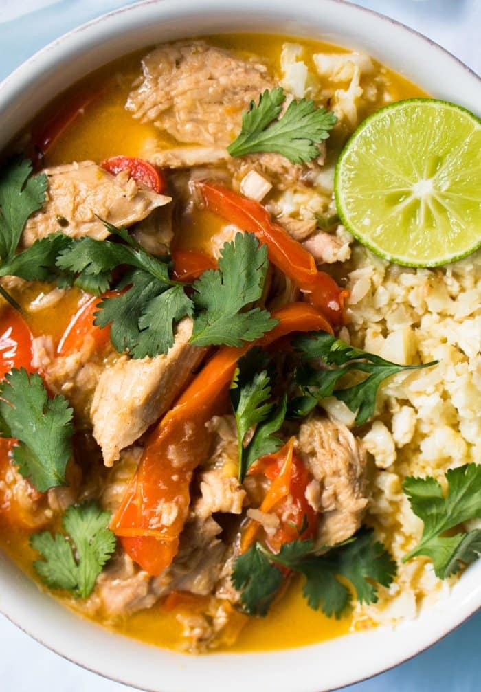 Whole30, Paleo & Keto Thai Coconut Curry Chicken #keto #ketorecipes #lowcarb #dairyfree #glutenfree #paleo #healthyrecipes #whole30 #curry