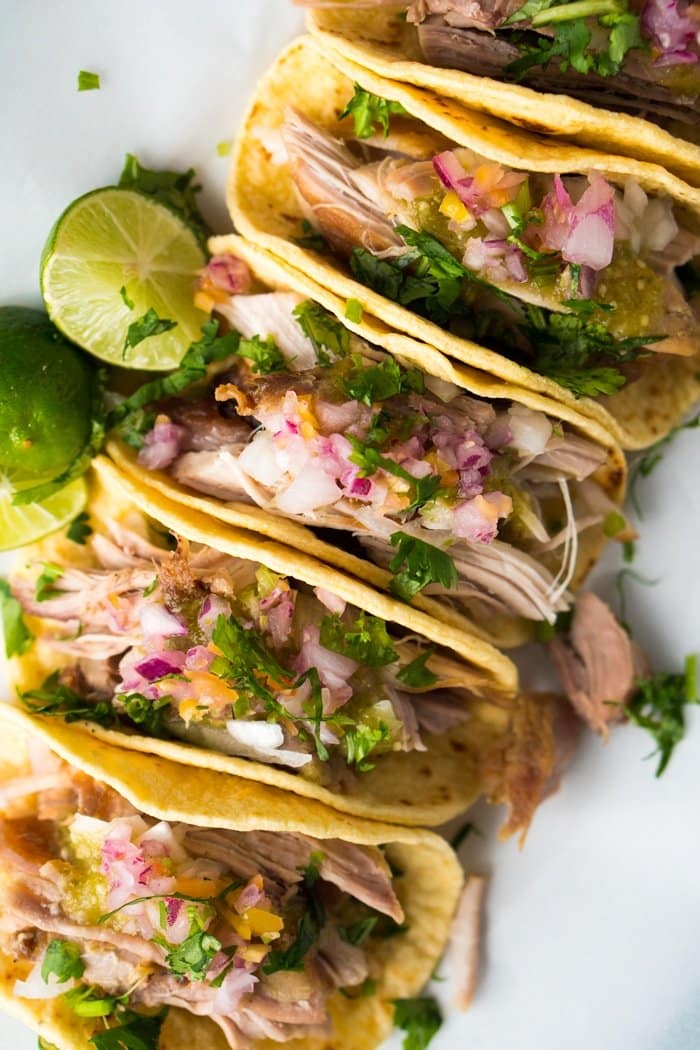 Keto carnitas tacos with low carb tortillas