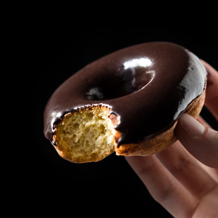 Fluffy baked keto donut with a chocolate glaze