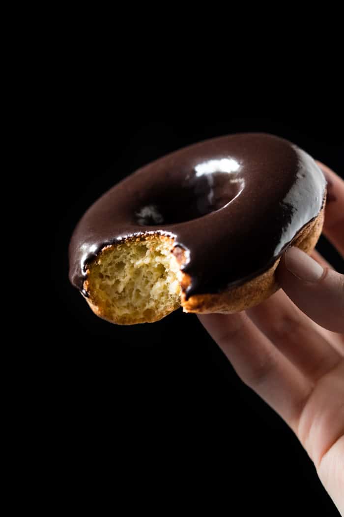 Fluffy baked keto donut with a chocolate glaze