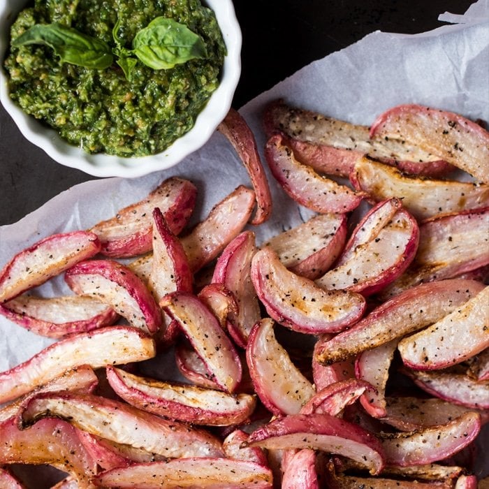 Paleo & Keto Roasted Radish Wedges (i.e. 'Potatoes') With Pesto 🍃 #keto #ketodiet #lowcarb #ketorecipes