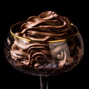 Gluten free & keto chocolate cheesecake in a dessert glass