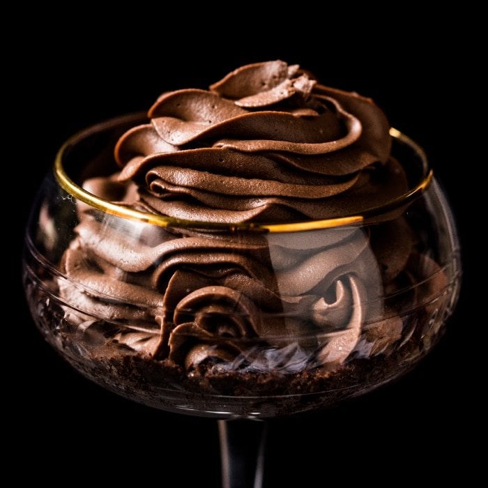 Gluten free & keto chocolate cheesecake in a dessert glass