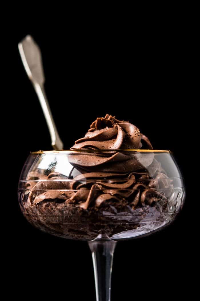 No-bake keto chocolate cheesecake with a spoon