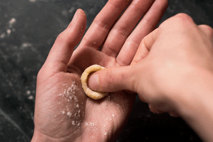 Shaping Keto orecchiette pasta using hands