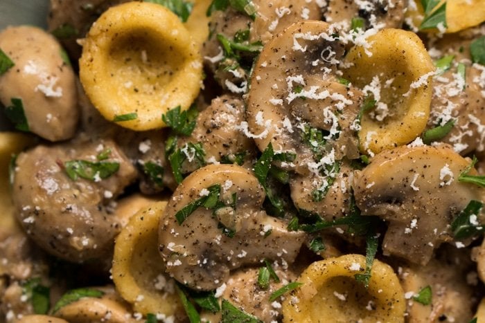 Creamy Gluten Free & Keto Mushroom Pasta 🍝 Served with homemade orecchiette or zoodles! #keto #ketodiet #lowcarb #healthyrecipes