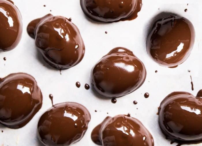 Keto peanut butter Easter eggs freshly dipped in chocolate