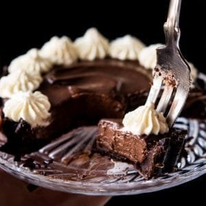 Eating a keto chocolate French silk pie with a fork