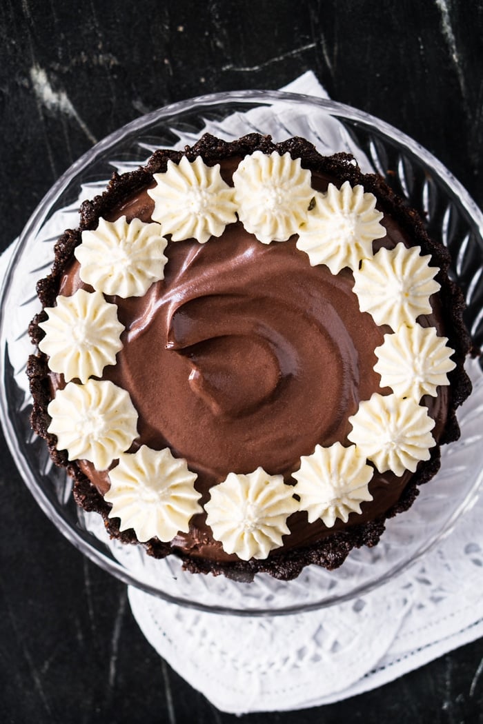 Paleo & keto French silk pie with whipped cream decorations