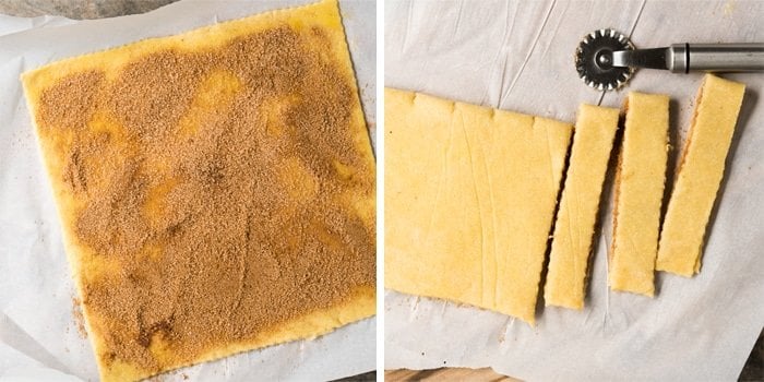 Rolling out Keto dough for cinnamon roll knots