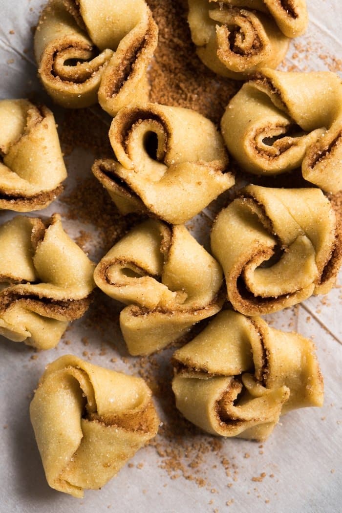 Unbaked gluten free & keto cinnamon roll knots