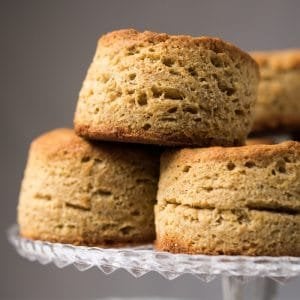 Staked gluten free & keto biscuits showing layers of flakiness