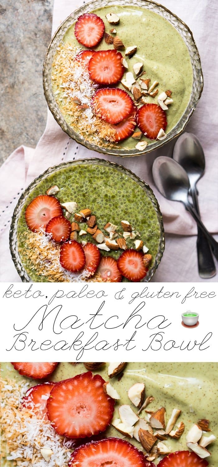 Overnight Gluten Free, Paleo & Keto Matcha Breakfast Bowl 🍵 #keto #ketodiet #lowcarb #paleo #glutenfree #ketobreakfast #matcha #healthyrecipes #chiaseeds