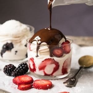 Keto frozen yogurt with a chocolate magic shell