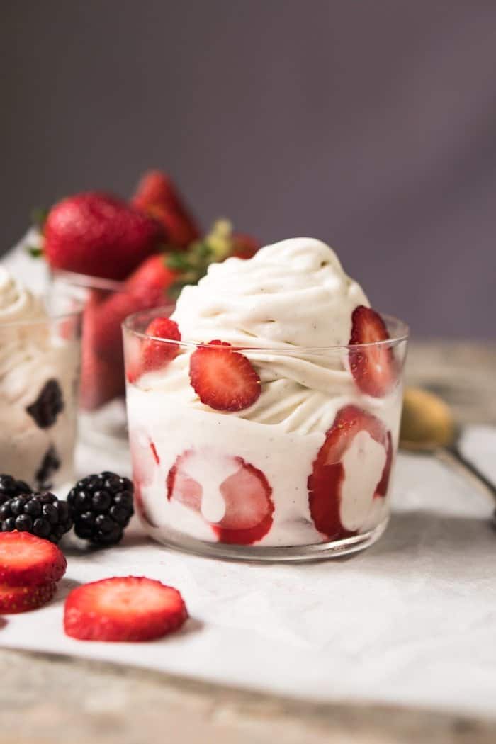 Swirls of low carb frozen yogurt with fresh berries