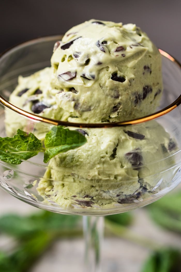 Three scoops of keto mint chocolate chip ice cream