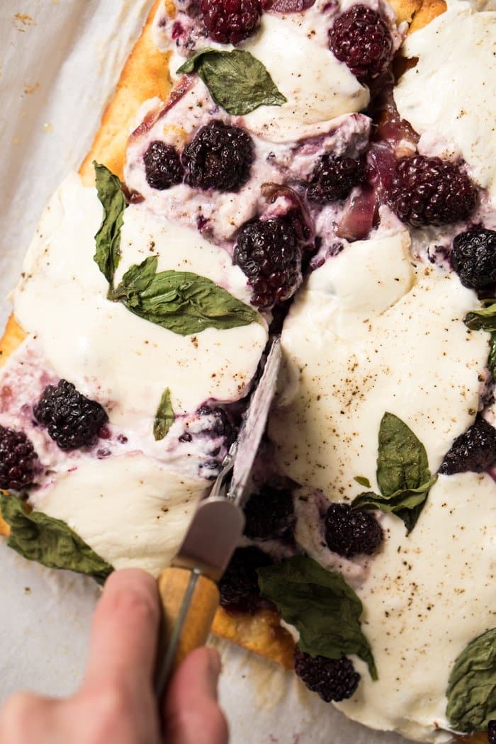Gluten Free, Low Carb & Keto Three Cheese Blackberry Focaccia #keto #glutenfree #lowcarb #healthyrecipes #focaccia #pizza