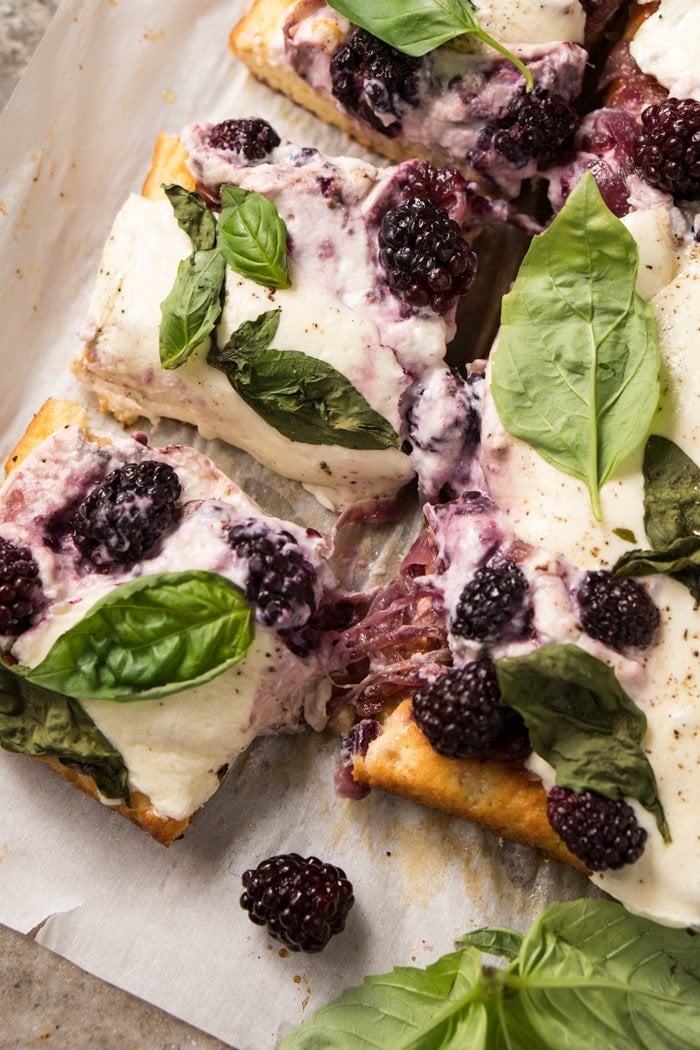 Gluten Free, Low Carb & Keto Three Cheese Blackberry Focaccia #keto #glutenfree #lowcarb #healthyrecipes #focaccia #pizza