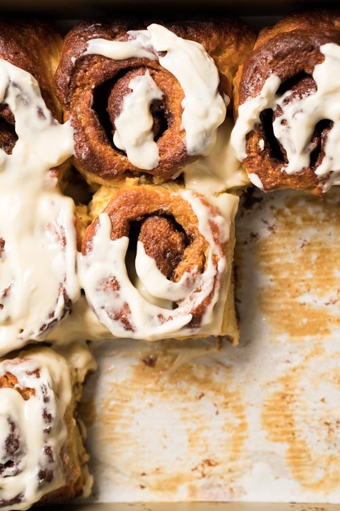 Paleo & keto cinnamon rolls with cream cheese glaze