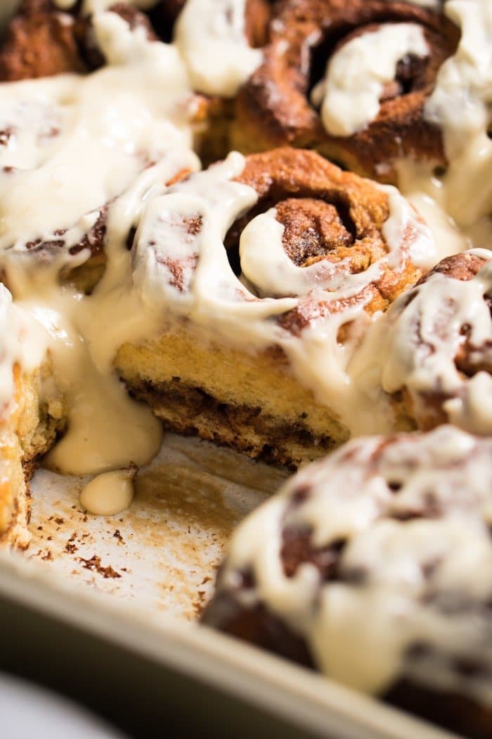 Freshly baked paleo & keto cinnamon rolls freshly glazed