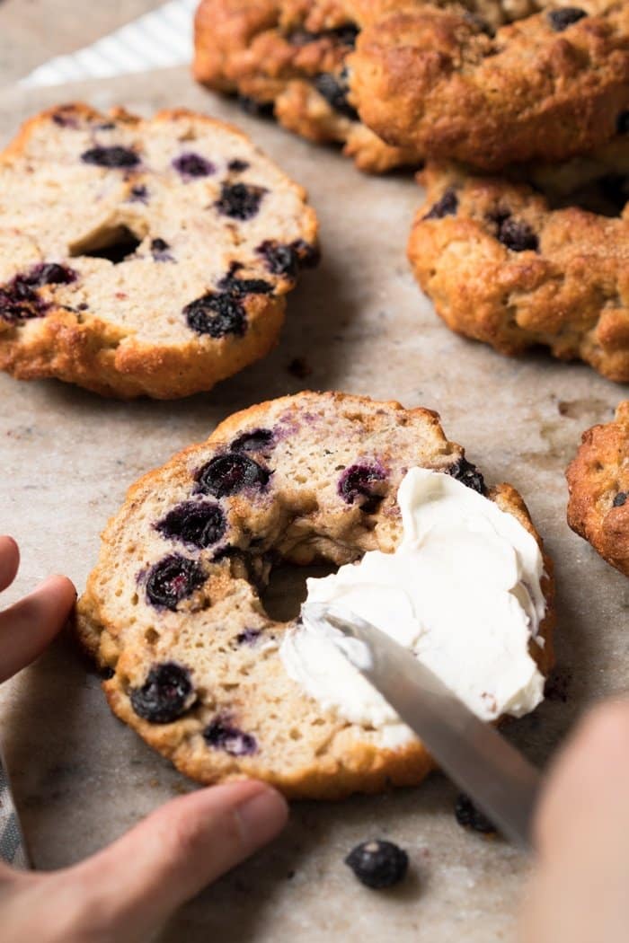 Gluten Free, Paleo & Keto Blueberry Bagels #keto #ketorecipes #lowcarb #dairyfree #glutenfree #paleo #healthyrecipes #bagels