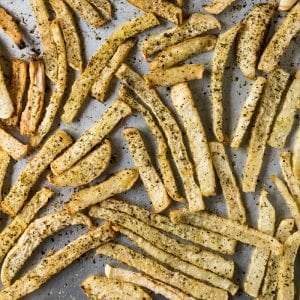 Freshly baked Keto fries with jicama