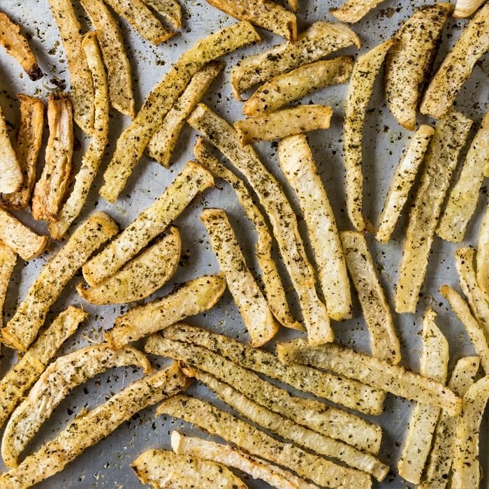 Freshly baked Keto fries with jicama