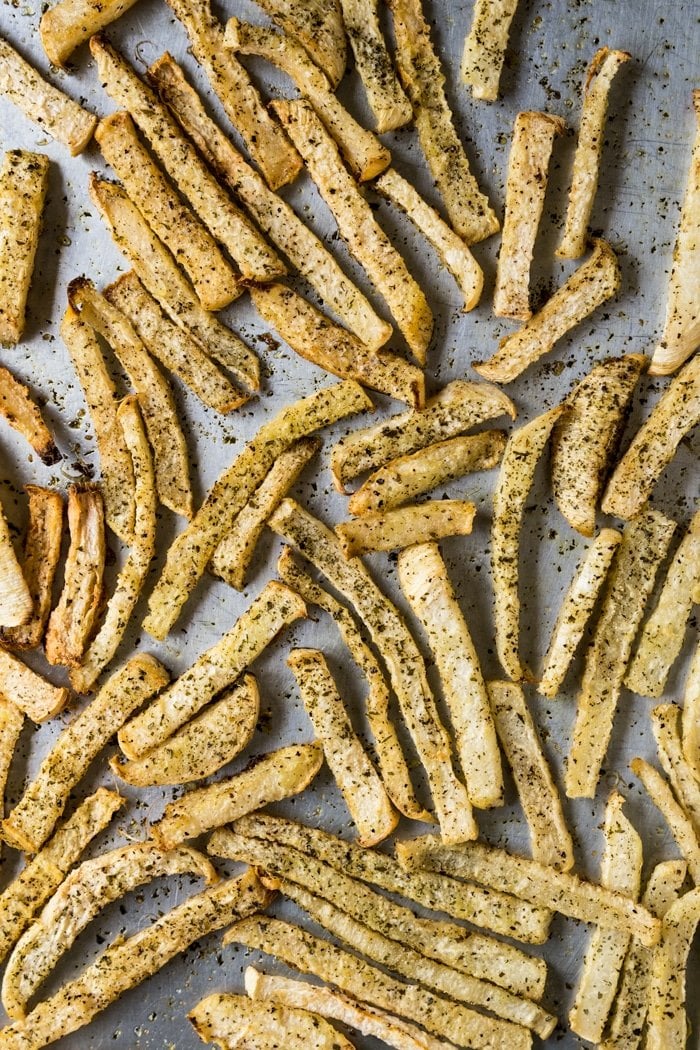 Freshly baked Keto fries with jicama