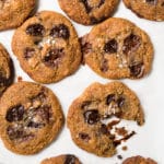 Freshly baked keto chocolate chip cookies with flaky sea salt