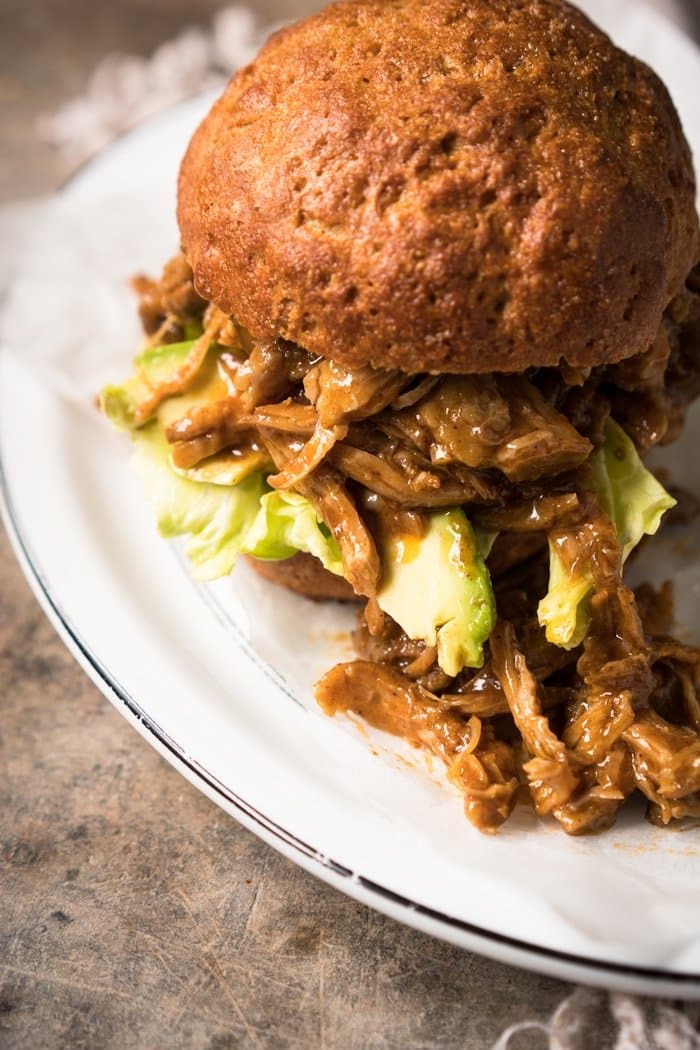 BBQ Pulled pork burger in a white plate