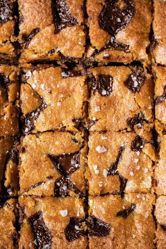 Freshly cut keto peanut butter blondies