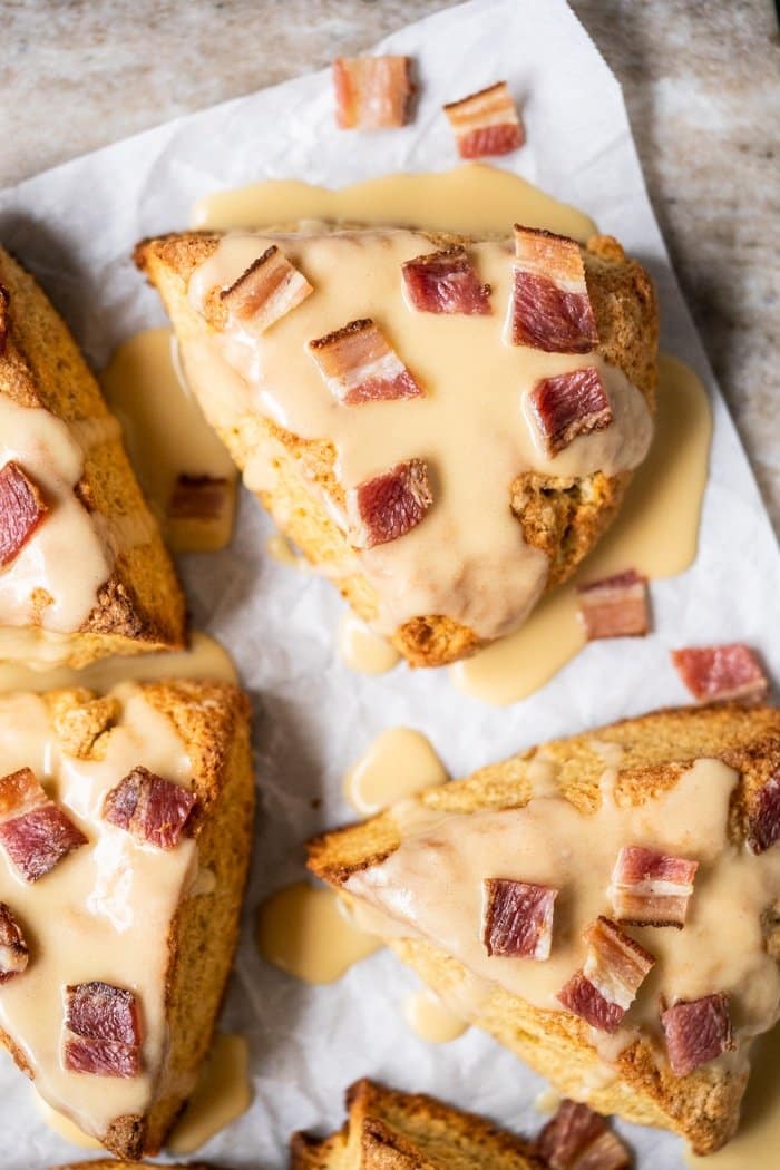 Closeup of keto maple bacon scones