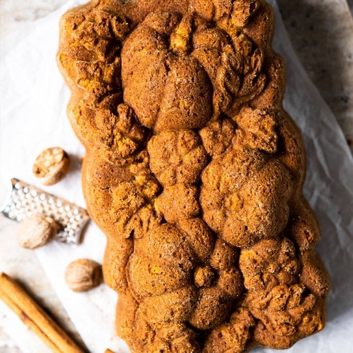 Paleo and keto pumpkin bread with nutmeg and cinnamon