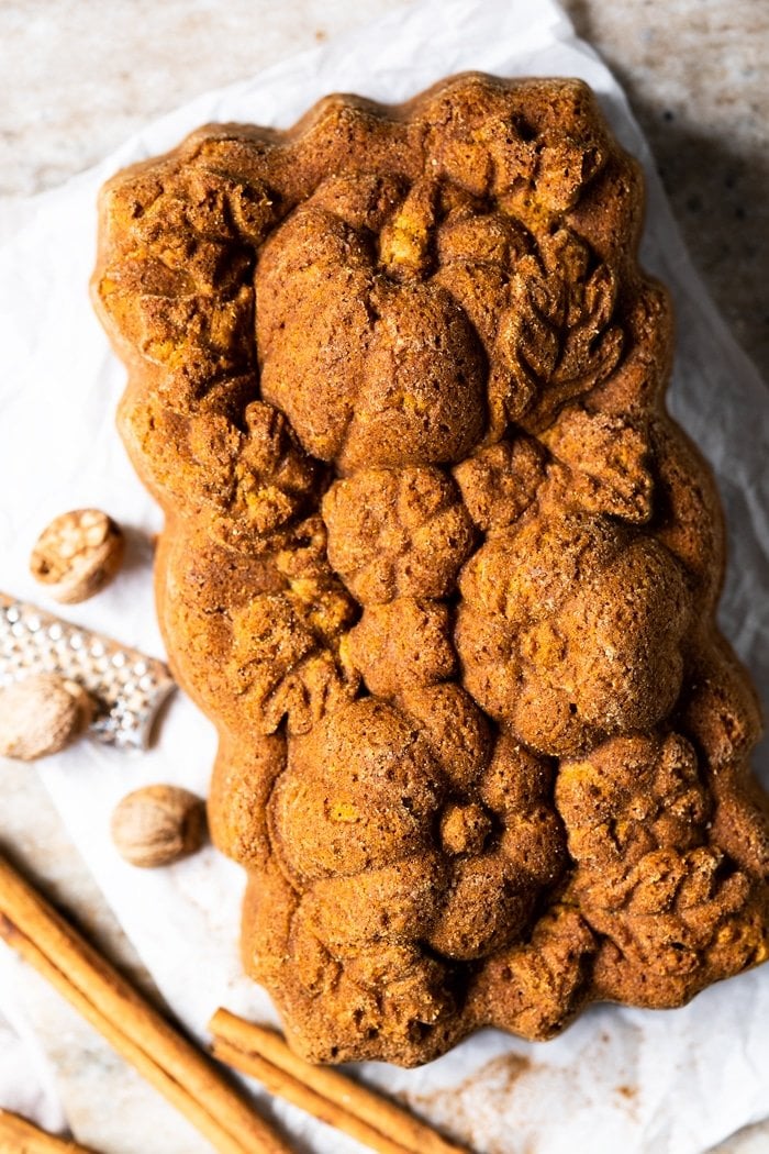 Paleo and keto pumpkin bread with nutmeg and cinnamon