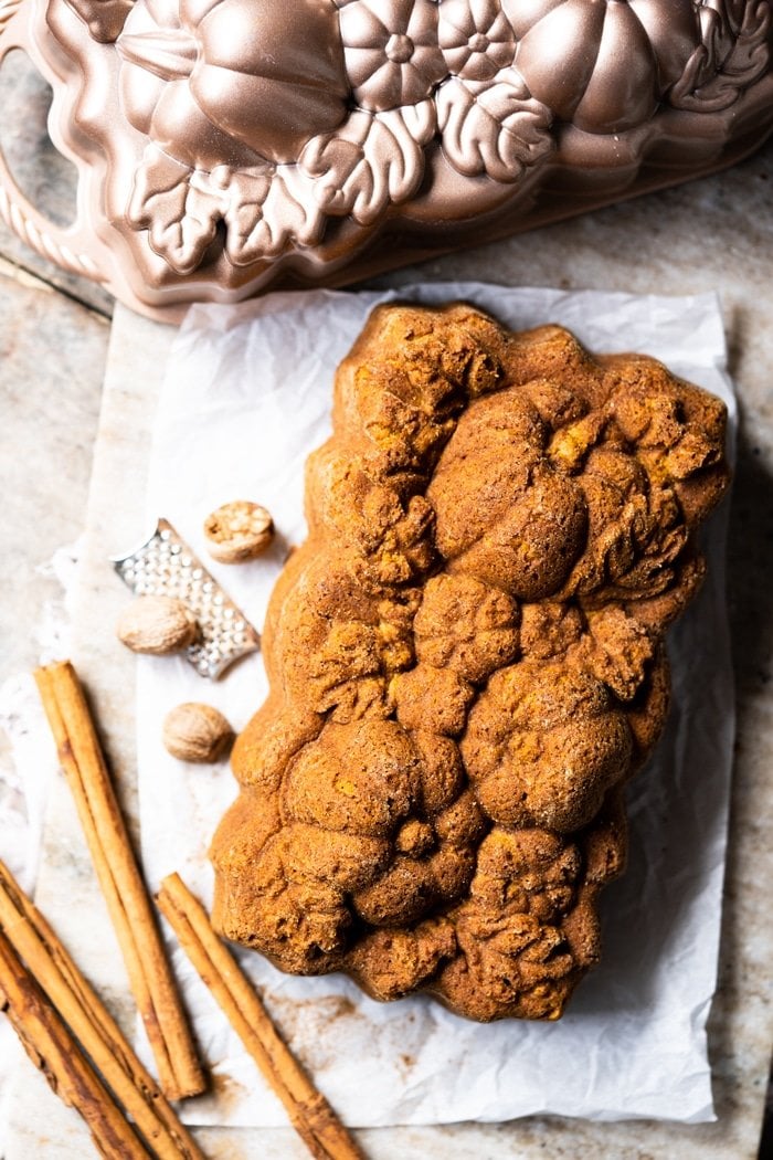 Keto pumpkin bread with spices and metallic mould
