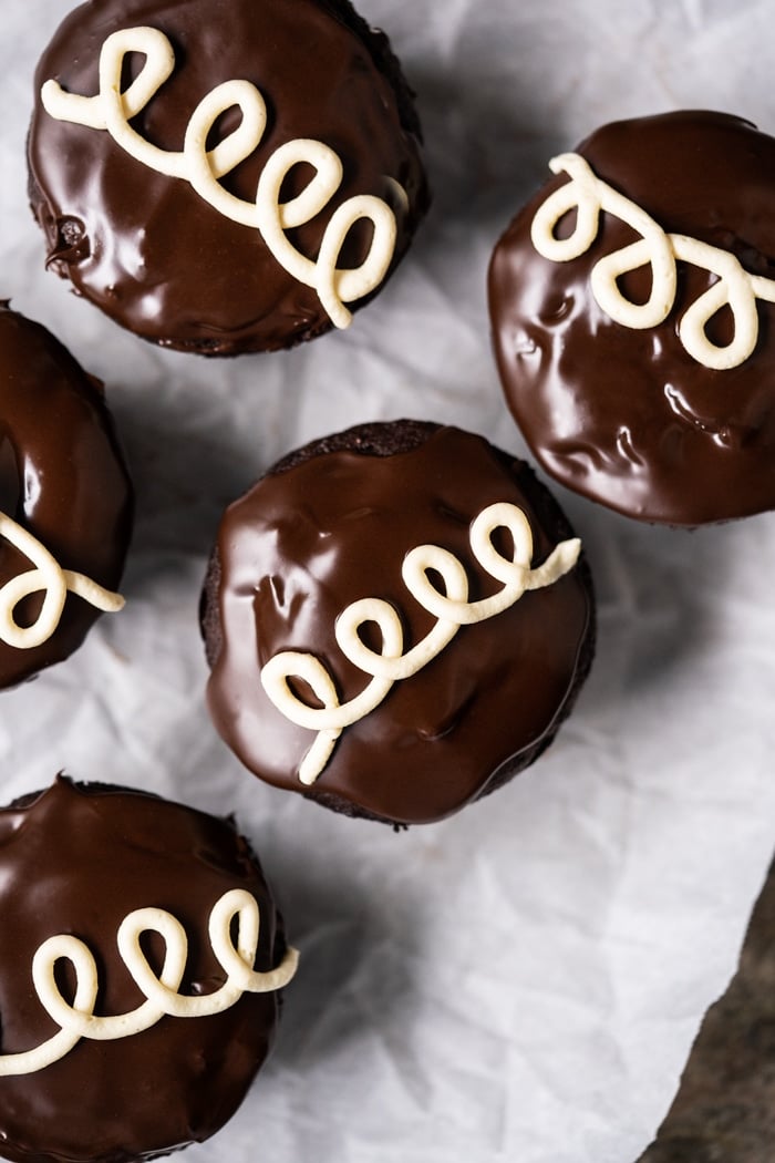 Freshly glazed keto hostess cupcakes